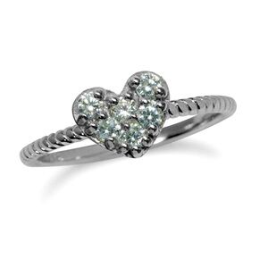 New White Topaz Open Heart Beaded Ring